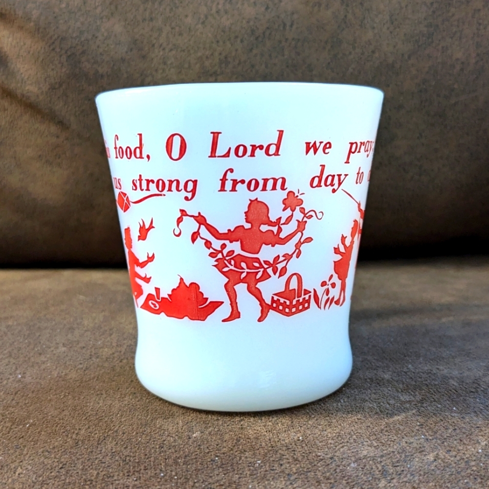 Vintage Anchor Hocking Fire King white/red prayer mug cup